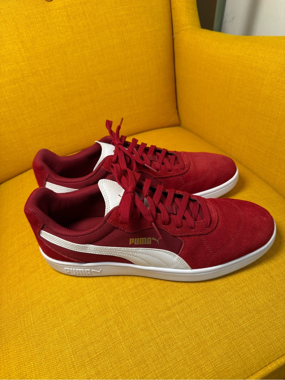 Puma Men’s Red Suede Sneakers with White Formstrip